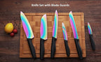 Marco Almond Kitchen Knife Set, KYA36 12-Piece Rainbow Color Stainless Steel Chef Boxed Knives Set for Kitchen with Covers, 6 Knives with 6 Blade Guards, Black