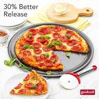 GoodCook PRO Pizza Pan Nonstick Warp & Scratch-Resistant Dishwasher-Safe Carbon Steel Construction for Even Baking Oven Safe to 480°F, 16-Inch, Gray