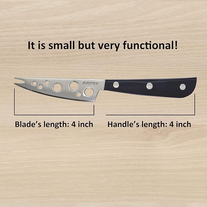 Cheese Knife, MATTSTONE HILL 4 Inch All Purpose Cheese Knife - Soft & Semi Hard Cheese Knives, Premium Stainless Steel, Triple Rivet Handle