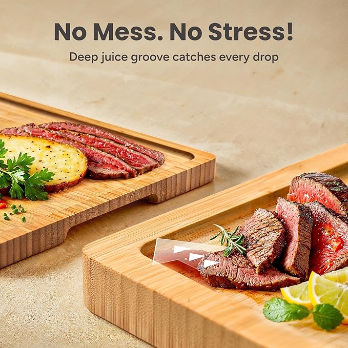 SMIRLY Wooden Cutting Boards For Kitchen Meal Prep & Serving - Bamboo Cutting Board Set with Holder, Charcuterie & Chopping Board, Wood Cutting Board Set, Kitchen Gadgets