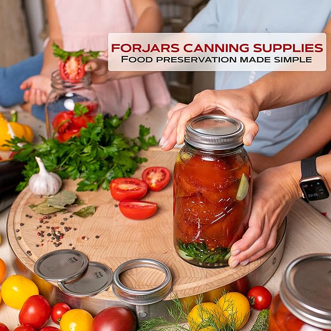 Wide Mouth Canning Lids, 50-Pack – Create Airtight Seals on Mason Jars to Preserve Food for Meal Prep & Emergency Food Storage – 3.4 In. Metal Lids with Silicone Seals – Canning Supplies by FORJARS