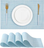 Leetaltree Soft Sky Blue Woven Placemats Set of 4 - Heat Resistant Non-Slip Place mats for Dining Table, Washable Durable PVC Vinyl Woven Table Mats(Sky Blue, 4)