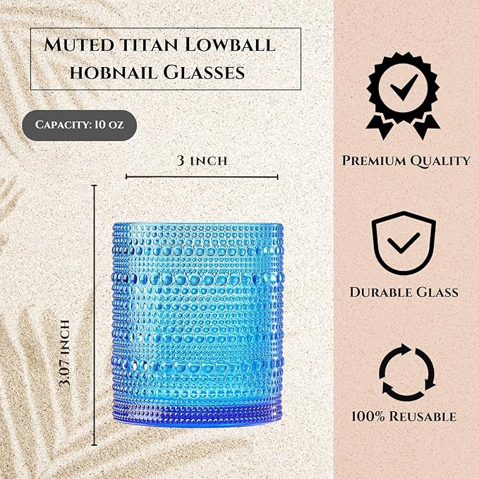 Khen Plastic Hobnail Drinking Glasses Set of 6 Bright Tones Cups 14oz, Shatterproof & Unbreakable Acrylic Beaded Design, BPA-Free, Dishwasher Safe Indoor/Outdoor Drinkware for Water, Juice, Cocktails