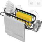 Cisily Kitchen Sink Caddy Sponge Holder in The Sink, Stainless Steel Kitchen Sink Organizer, Brush Holder, Dish Cloth Hanger, Sink Stopper Holder with 2 Installation Ways (Suction & Adhesives