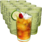 Kate Aspen Hobnail Beaded Floral Green Drinking Glasses Set of 6, (13 oz) Vintage Glassware & Cocktail Glass Set, Juice Glass, Water Cups | Great Hostess Gift & Gift for New Home Owners (Pack of 4)