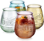 Wine Glasses Set Of 4 Assorted Colored Stemless Glasses 21 OZ. Original Mason Large Wine Cup, Red and White Wine Drinking Water Glasses. Juice, Cocktails, Smoothies, Vintage Bar | Large Wine Cup, Red and White Wine, Juice, Cocktails, Smoothies