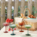 Khen Shatterproof Acrylic Ribbed Vintage Art Deco Martini, Champagne & Cocktail Muted Color Plastic Coupe Glasses | Set of 4 | 8 oz Ripple Glassware Classic Cocktail Indoor & Outdoor, European