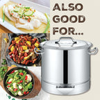 Concord Stainless Steel Tamales Steamer Pot. Mi Abuela Series with Exterior Water Refill Spout, Divider, and Removable Steamer Rack (20 Quart)