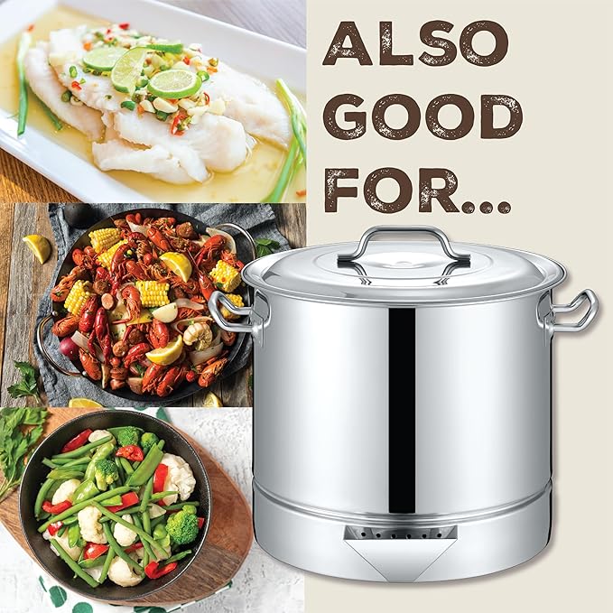 Concord Stainless Steel Tamales Steamer Pot. Mi Abuela Series with Exterior Water Refill Spout, Divider, and Removable Steamer Rack (20 Quart)