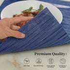 Leetaltree Blue Placemats Set of 6 - Heat Resistant Non-Slip Place mats for Dining Table, Washable Durable PVC Vinyl Woven Table Mats（Blue, 6）
