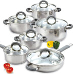 Cook N Home Stainless Steel Cookware Sets, 3-Ply 12 Pcs Pots and Pans Set with Stay-Cool Handle, Non-Toxic, Induction-Ready, Dishwasher & Oven Safe, Combatible w/ All Cooktops