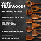 Zulay Kitchen 9-Piece Teak Wood Cooking Utensil Set – Non-Toxic & Non-Stick Safe Wooden Spoons & Kitchen Tools with Comfortable Grip, Smooth Finish Natural Teak – Perfect Kitchen Gift Set