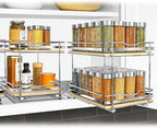 LYNK PROFESSIONAL® Élite™ Pull Out Spice Organization for Cabinets - 8-3/8 inch Wide – Spice Rack for Inside Cabinets – Wood/Chrome - Sliding Spice Rack Organizer for cabinet – Spice Rack - 2 Tier
