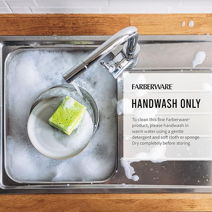 Farberware 14-Piece Knife Block Set, White and Gold – Razor-Sharp, High-Carbon Stainless Steel, Triple-Riveted, Ergonomic Handles, Stylish Wood Block