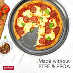 GoodCook PRO Pizza Pan Nonstick Warp & Scratch-Resistant Dishwasher-Safe Carbon Steel Construction for Even Baking Oven Safe to 480°F, 16-Inch, Gray