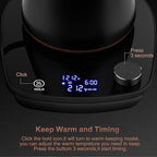 Gooseneck Electric Kettle, Intelligent Temperature Control, Stainless Steel Inner, Quick Heating, for Pour Over Coffee, Brew Tea, Boil Hot Water, 1000W 0.9L Black