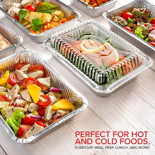 2 Lb Small Aluminum Pans with Lids (100 Pack) Foil Pan + Clear Plastic Lid, Disposable Cookware, Takeout Trays with Lids - to Go Disposable Food Containers for Restaurants & Catering, Stock Your Home
