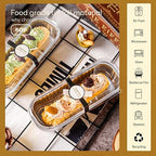 NPLUX 50 Pack Mini Cake Pans with Lids and Spoons Gold Rectangular Aluminum Foil Baking Pans Mini Cheesecake Containers(6.8oz)