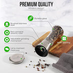 Tall Pepper Grinder or Pepper Mill, Manual Salt Grinder Refillable with Adjustable Coarseness, Black Pepper Grinder Made of Stainless Steel, Himalayan Salt and Sea Salt Grinder
