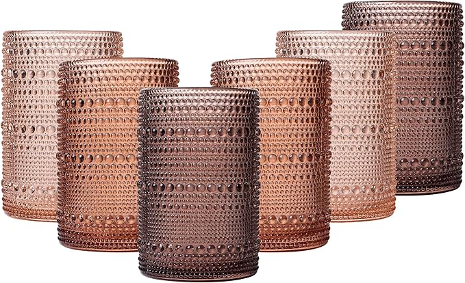 JOVGANK Venus Vintage Hobnail Drinking Glasses Set of 6, Water Tumbler 15oz, Kitchen & Bar Beaded Highball Glasses, Beverage Glass Cups for Water, Beer, Juice, New Year gifts