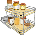 LYNK PROFESSIONAL® Élite™ Pull Out Spice Organization for Cabinets - 8-3/8 inch Wide – Spice Rack for Inside Cabinets – Wood/Chrome - Sliding Spice Rack Organizer for cabinet – Spice Rack - 2 Tier