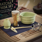 8-Piece Matcha Whisk Set – Ceramic Bowl & Bamboo Tools, Complete Japanese Matcha Tea Ceremony Kit, Green Speckled Chawan with Spout, Matcha Starter Set for Home Rituals & Gifts