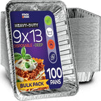 Aluminum Pans 9x13 Disposable Aluminum Foil Pans [100-Bulk-Pack] Large Baking Pan Trays - Heavy Duty Half Size Chafing Dishes. Food Containers for Roasting, Cooking, Heating or Steam Table…