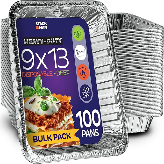 Aluminum Pans 9x13 Disposable Aluminum Foil Pans [100-Bulk-Pack] Large Baking Pan Trays - Heavy Duty Half Size Chafing Dishes. Food Containers for Roasting, Cooking, Heating or Steam Table…