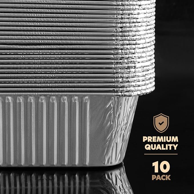PLASTICPRO 10 Pack Aluminum Pans 9'' X 13" Disposable Pans with Covers Heavy Duty 10 lb Foil Pans for Baking and Cooking