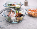 Set of 6 Pieces Round Tempered Glass Casserole Dish with Lids, Glass Casserole Baking Dish Set for Oven, Freezer and Dishwasher Safe - 0.7QT+1QT+1.5QT