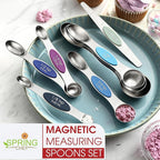Spring Chef Stainless Steel Magnetic Measuring Spoons Set of 8 with Leveler, Dual Sided Metal Teaspoon & Tablespoon Measuring Spoons, Nesting Kitchen Gadgets for Baking & Cooking - Winter Frost