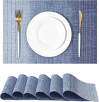 Leetaltree Gradient Blue Woven Placemats Set of 6 - Heat Resistant Non-Slip Place mats for Dining Table, Washable Durable PVC Vinyl Woven Table Mats(Gradient Blue, 6)