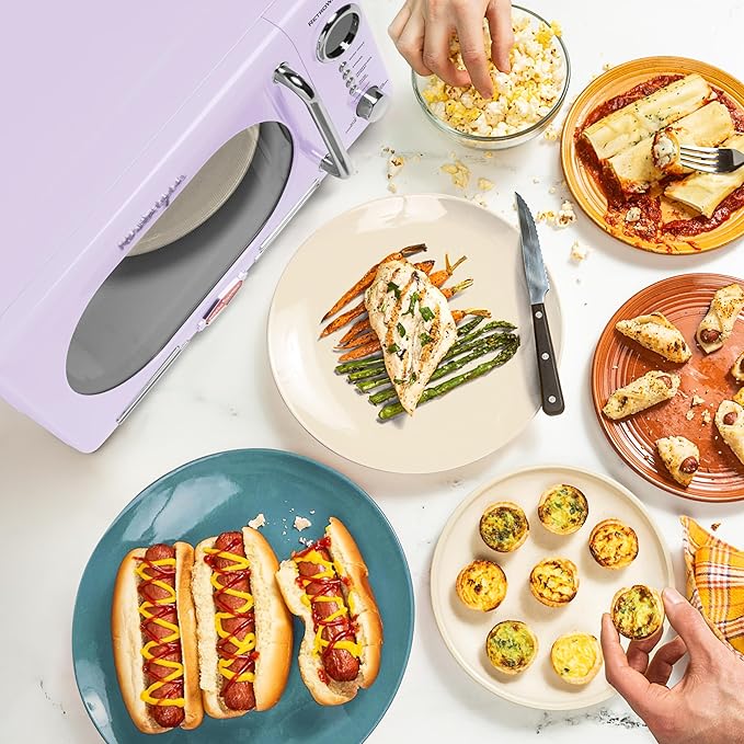 Nostalgia Retro Compact Countertop Microwave Oven - 0.7 Cu. Ft. - 700-Watts with LED Digital Display - Child Lock - Easy Clean Interior - Lavender