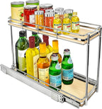 LYNK PROFESSIONAL® Élite™ Pull Out Spice Rack Organizer for Inside Kitchen Cabinets - 6" x 21" - Slide Out Drawer – Wood/Chrome Sliding Spice Organization for cabinet - Spice Racks - 2 Tier