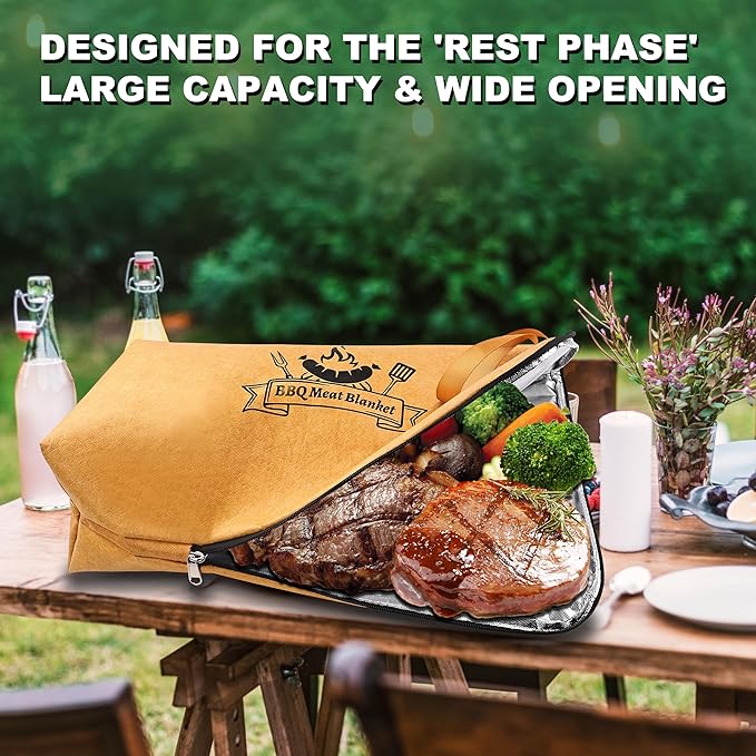 ROMANTICIST 5-in-1 Grill Accessories Set with Insulated Meat Resting Blanket & Heavy Duty Spatula – BBQ Tools Kit, 5-Layer Heat Retention, Leak-Proof for Brisket Turkey Pork Shoulder Outdoor Barbecue