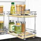 LYNK PROFESSIONAL® Élite™ Pull Out Spice Organization for Cabinets - 6-3/8 inch Wide – Spice Rack for Inside Cabinets – Wood/Chrome - Sliding Spice Rack Organizer for cabinet – Spice Rack - 2 Tier