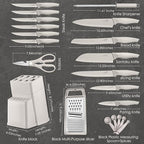 HaWare Knife Set, 21 Pieces Stainless Steel Kitchen Knife Block Set, Khaki Chef Knife Sets with Measuring Spoon & Slicer for Home, 6 Steak Kinves, Sharp Blade & Light Weight Cutlery, Ergonomic Handle