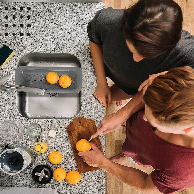 Collapsible Colander, Over the Sink Colander Strainer Basket 8x14-19 inch Size, Extendable Strainers and Colanders