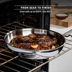 T-Fal Pro Tri-Ply Stainless Steel Fry Pan, 8 Inch, Induction Compatible, Oven Safe 500°F, Fast & Even Heat, Professional Quality & Durability, Frying Pan, Skillet, Cookware, Silver
