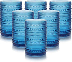 HomeVogue 15 oz Blue Hobnail Drinking Glasses with Straws Set of 6, Vintage Glassware Old Fashioned Beverage Glasses, Cocktail Glass Set, Kitchen Water Glasses Cup, for Beer, Smoothie, Juice