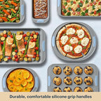 Pyrex (8-Piece) Metal Bakeware Set, Lightweight Stainless Steel Baking Trays with Heatsafe Silicone Handles, Cookie & Muffin Sheets, Round/Square Baking Pans, Cerulean