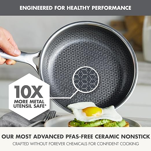 GreenPan Spectra 8" Frying Pan Skillet, Hybrid Tri-Ply Stainless Steel, PFAS-Free Ceramic Nonstick Textured Cooking Surface, Induction Cookware, Diswasher Safe, Oven & Broiler Temp to 850˚F