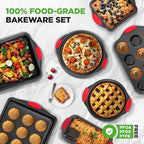 NutriChef 10‑Piece Non‑Stick Bakeware Set – Premium Carbon Steel Baking Pans Set with Silicone Handles – Oven & Dishwasher Safe – Complete Baking Sheet Set for Cookies, Muffins, Loaf, Pizza