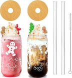 ANOTION Useful White Elephant Gifts for Adults Holiday - New Year Gift 18oz Christmas Coffee Mugs Glass Cups with Lids and Straws Gingerbread Tumbler Drinking Glassware Drinkware Gifts for Women
