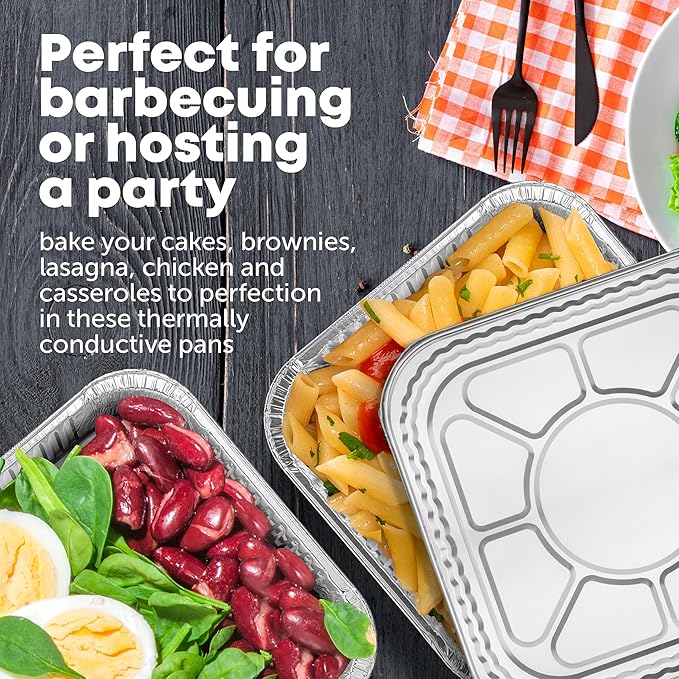 8x8 Disposable Aluminum Pans With Lids - 50 Pack Foil Pans For Cooking, Baking Cakes, Roasting & Homemade Breads - Disposable Food Containers With Foil Lids