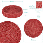 Trivets for Hot Dishes, Pots and Pans, Hot Pads with Storage Basket, Pot Holders for Kitchen, Heat Resistant Mat Protect Counter Home Essentials, Farmhouse Decor (Red 4 PCS)