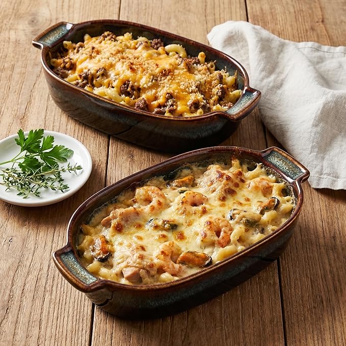 Ceramic Casserole Baking Dish - 15.2 Ounces Baking Dish for Oven, Lasagna Pans, Oven Safe Durable Bakeware for Kitchen Home Decor, Banquet and Dinner Oval 2 pieces, 7.5 x 4.3 Inch