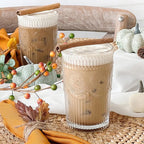 Kate Aspen Vintage Textured Clear Striped Drinking Glasses Set of 6, (13 oz) Ribbed Glassware Set with Flower Design | Cocktail Set, Glass Cups, Iced Coffee Cup