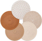 Husfunov 7 Inch Trivets for Hot Dishes, Pots and Pans, 5 Heat Resistant Pot Holders for Kitchen, Home Essentials, Hot Pads for Countertop and Table, Farmhouse Decor Vase Mats, Brown