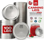 FORJARS - Wide Mouth Canning Lids, 100-Pack – Create Airtight Seals on Mason Jars to Preserve Food for Meal Prep & Emergency Food Storage – 3.4 In. Metal Lids with Silicone Seals – Canning Supplies